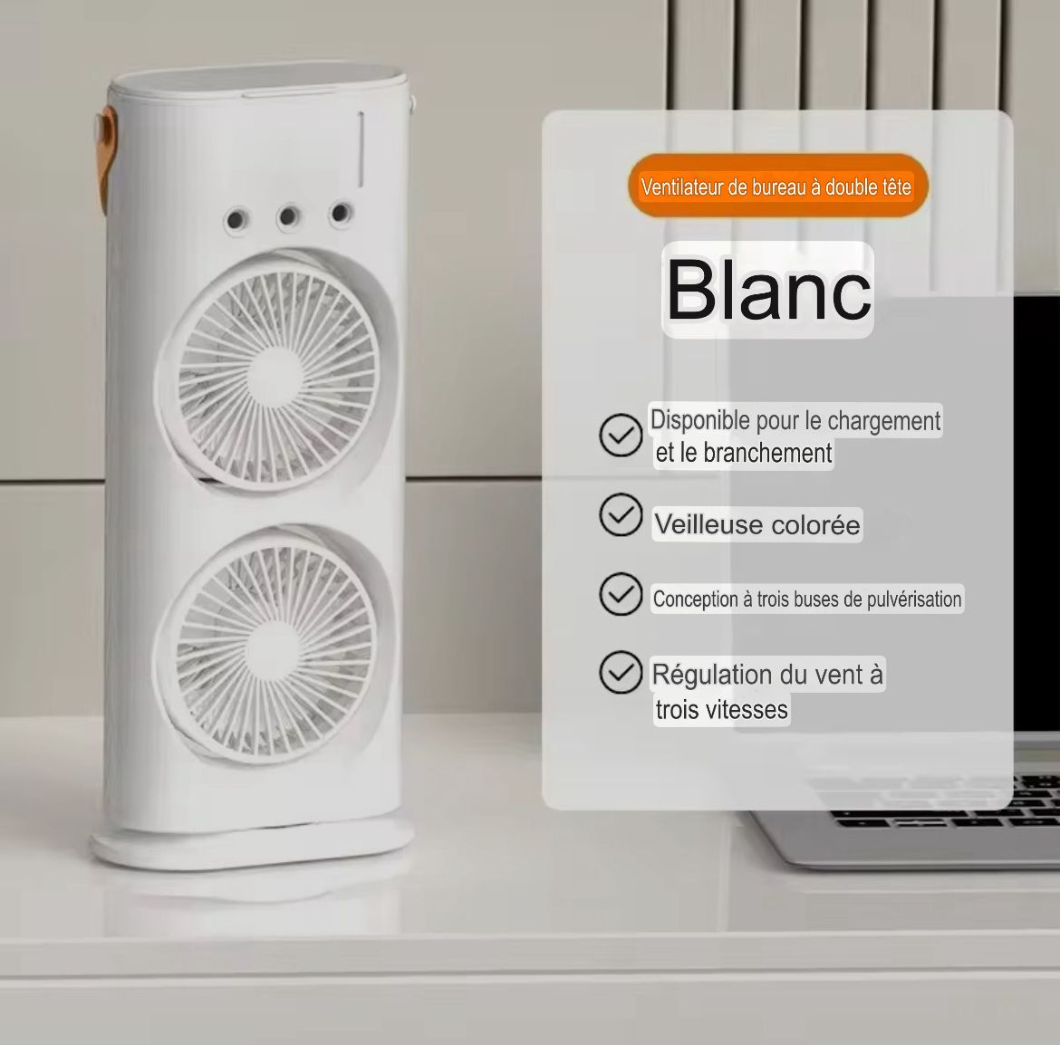đš Ventilateur Double TĂȘte avec Brumisateur
