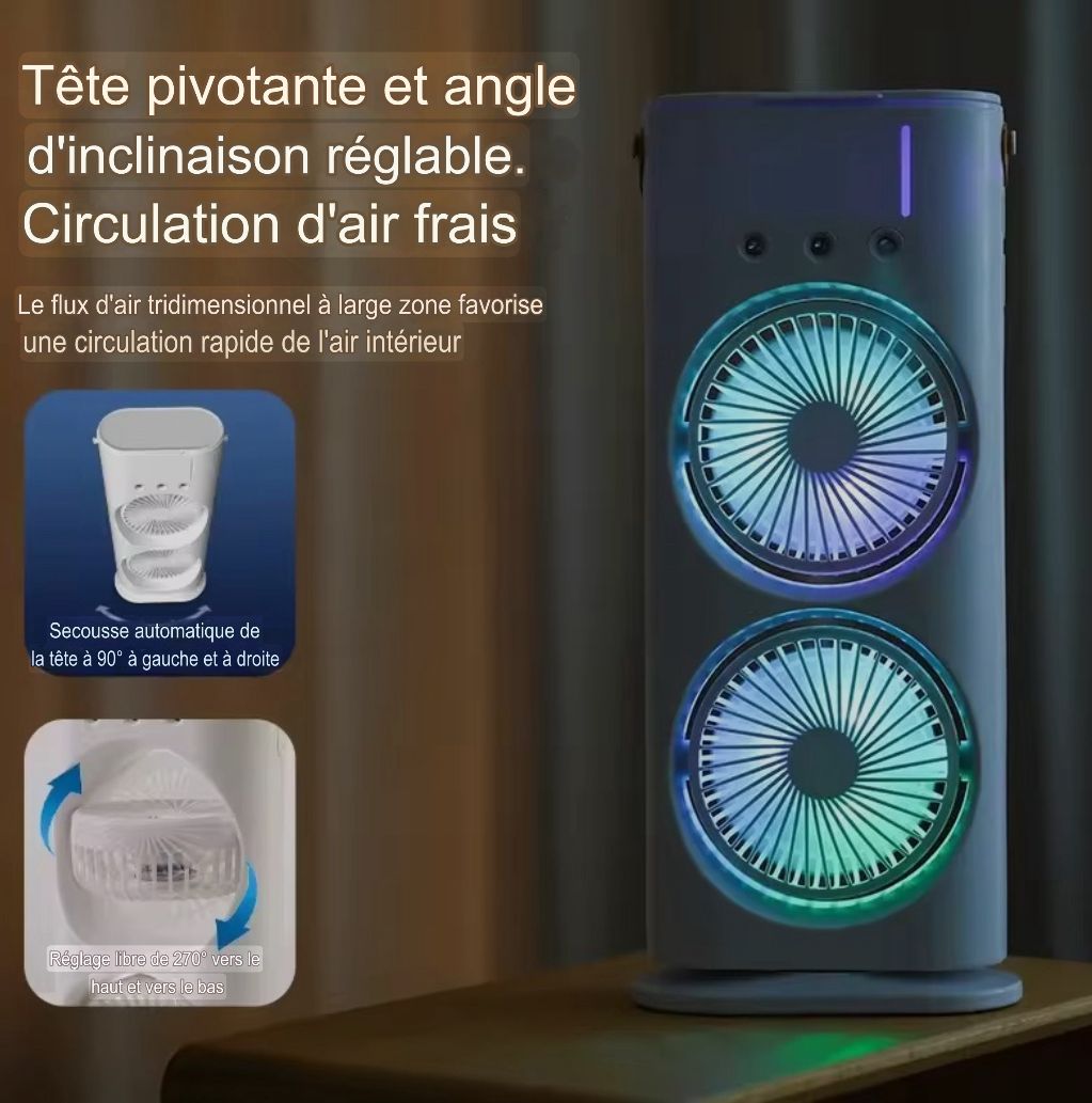 💨 Ventilateur Double Tête avec Brumisateur